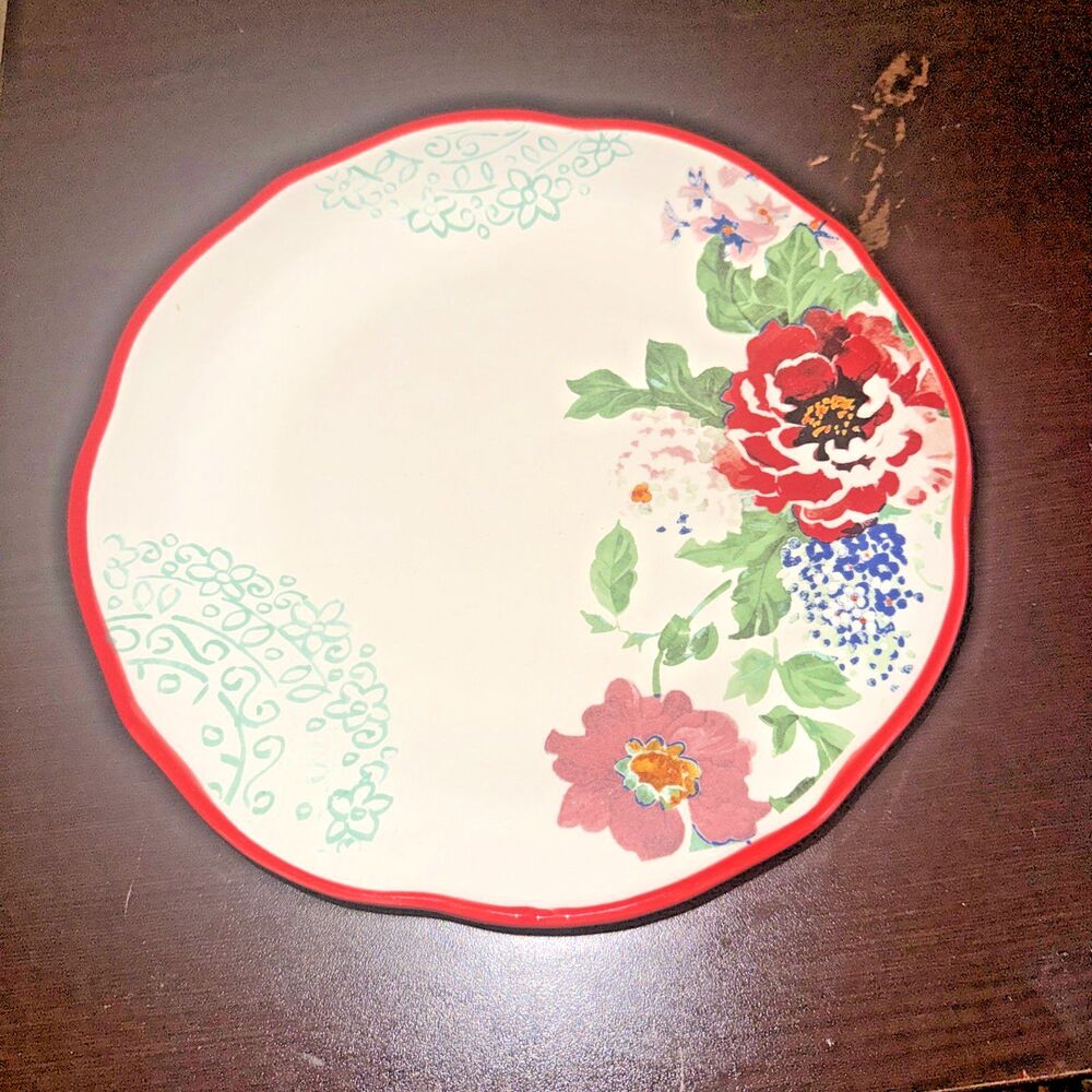 10.5” New Pioneer Woman Red Floral Country Garden Dinner Plates Lot Of 2